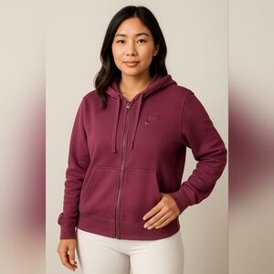 🖤 Nike Full Zip Fleece Hoodie ✨ Deep Berry Tone | Size Small
